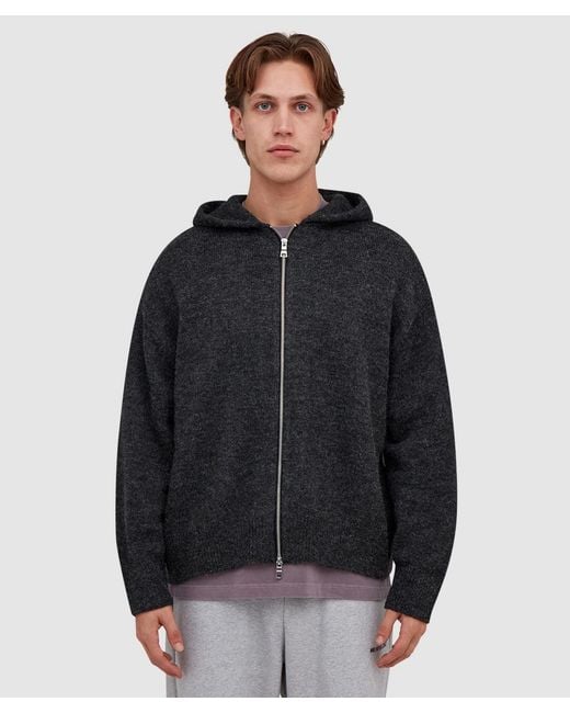 MKI Miyuki-Zoku Black Mohair Blend Zip Hoodie (Charcoal for men