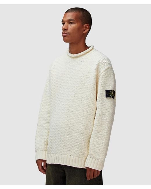 Stone Island White Chenille Mock Neck Sweater (Ivory for men