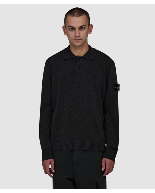 Stone Island Black Long Sleeve Polo Shirt for men