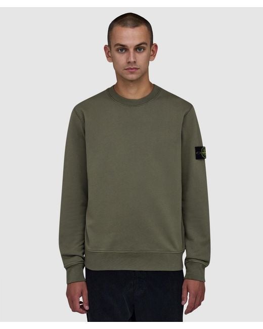 Stone Island Green Organic Cotton Fleece Sweatshirt (Khaki for men