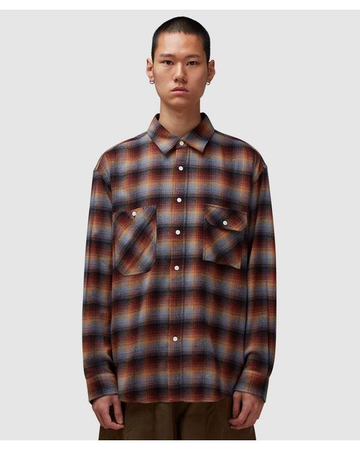 FRIZMWORKS Brown Flannel Check Work Shirt Sky for men