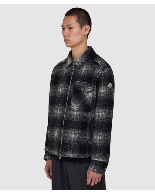 Moncler Black Check Jersey Zip-Up Shirt for men