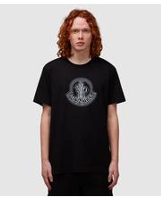 Moncler Black Embroidered Logo T-shirt for men