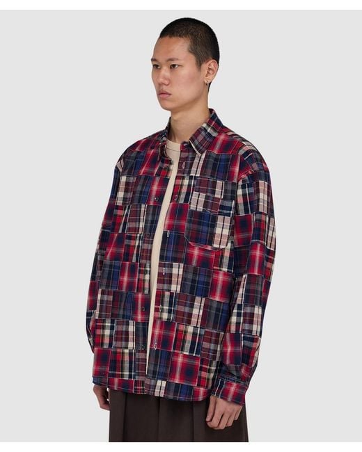 FRIZMWORKS Red Madras Patchwork Relaxed Shirt (Mono for men
