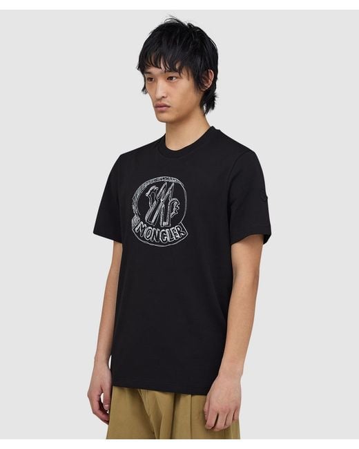 Moncler Black Large Hand Sketch Logo T-Shirt for men