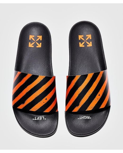 off white striped slides