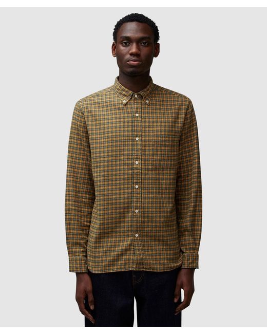 Beams Plus Green B.D Mini Plaid Flannel Shirt for men