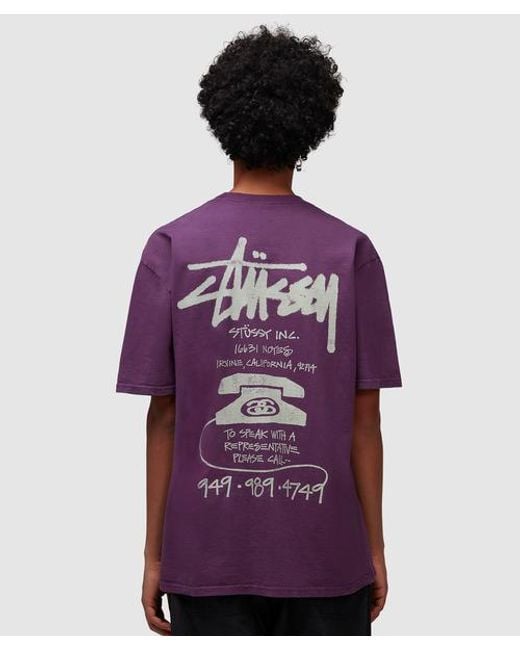 Stussy Purple Old Phone Pigmented Dyed T-shirt for men