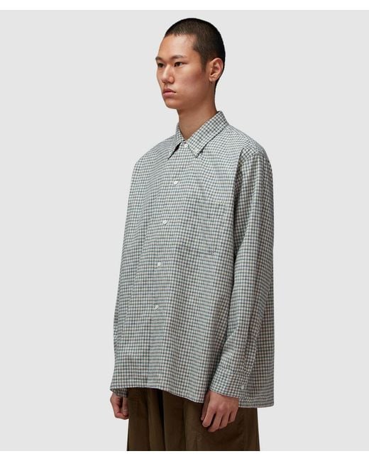 Beams Plus Gray Open B.D. Dobby Plaid Shirt Plaid for men