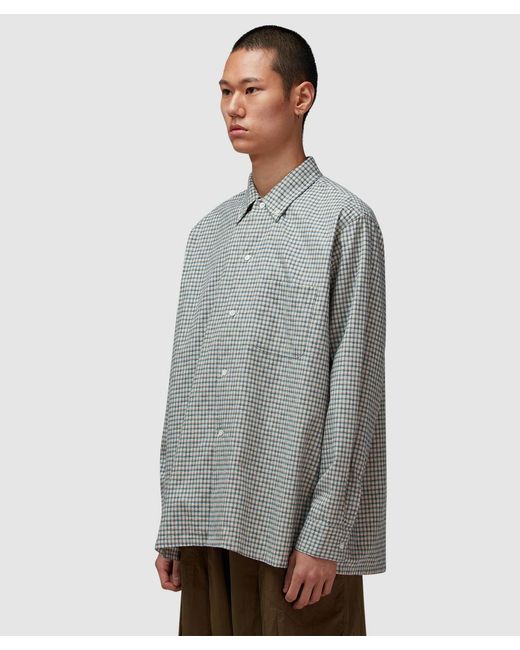 Beams Plus Gray Open B.D. Dobby Plaid Shirt Plaid for men