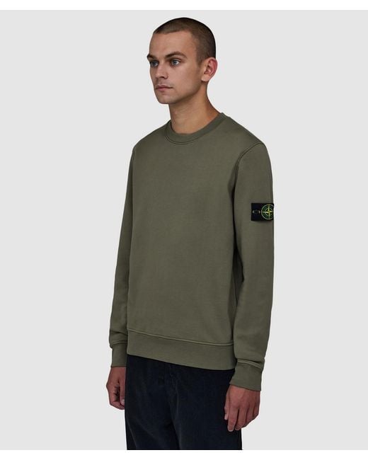 Stone Island Green Organic Cotton Fleece Sweatshirt (Khaki for men