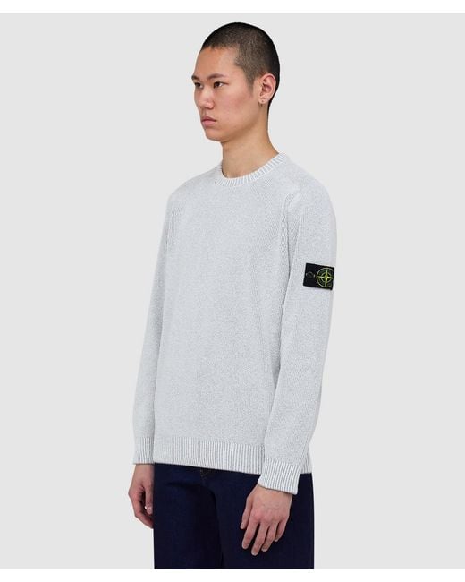 Stone Island White Plated Rib Boucle Sweater (Melange Pearl for men