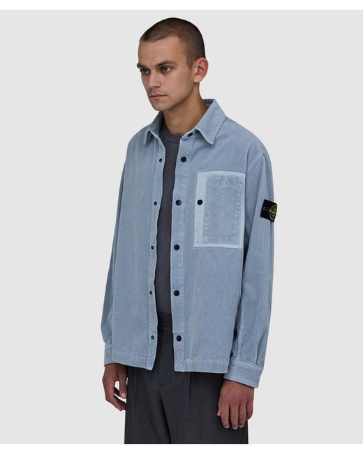 Stone Island Blue Organic Cotton Corduroy 800 Shirt for men