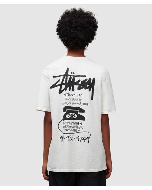Stussy White Old Phone Pigmented Dyed T-shirt for men