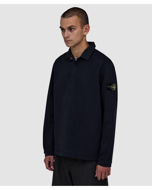 Stone Island Blue Heavy Cotton Jersey Polo Sweater for men