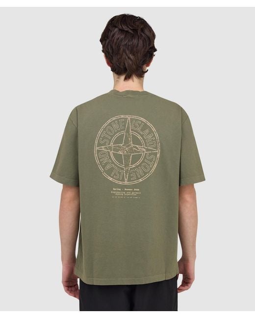 Stone Island Green Stone Print T-Shirt (Military for men