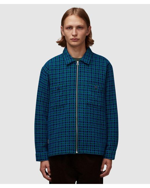 Brain Dead Blue Check Mate Flannel Zip Shirt for men