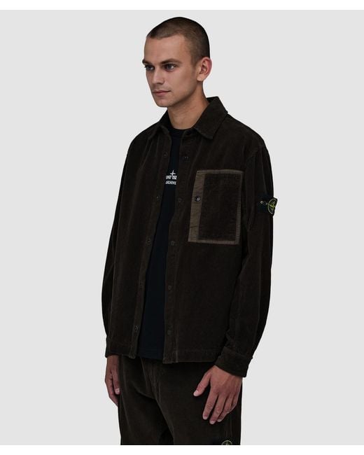 Stone Island Black Organic Cotton Corduroy 800 Shirt for men