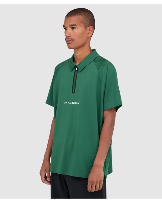 Malbon Golf Green Performance Zip Polo Shirt (Eden for men
