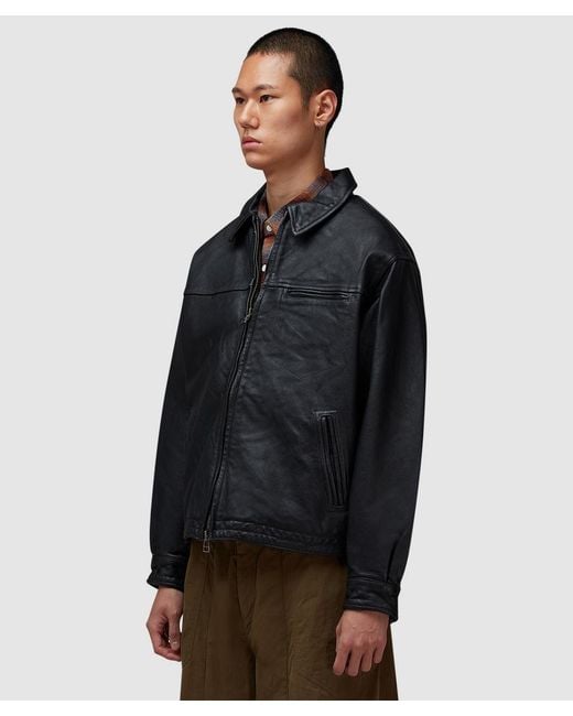 FRIZMWORKS Black Destroyed Cowhide Leather Jacket (Washed for men
