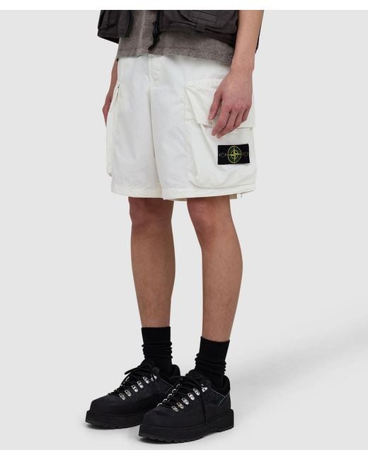 Stone Island White Cargo Flap Pocket Short (Ivory for men