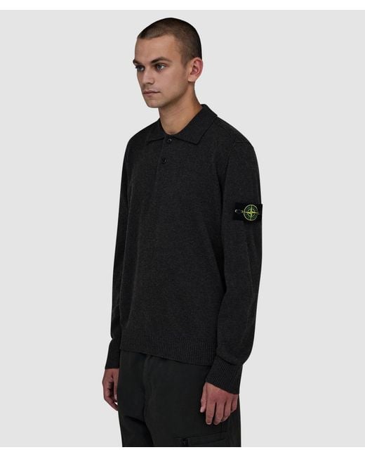 Stone Island Black Long Sleeve Polo Shirt for men