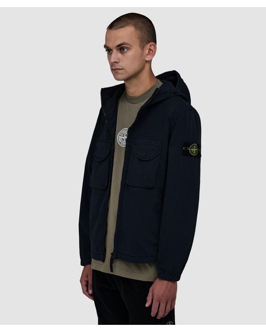 Stone Island Blue Stretch Organic Cotton Overshirt for men