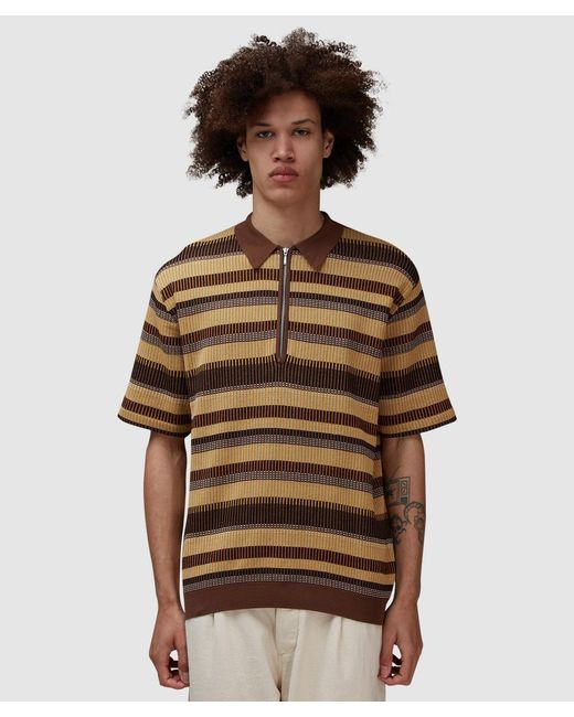 Beams Plus Brown Knit Polo Shirt for men