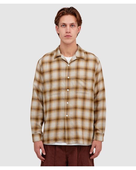 Beams Plus Brown Open Collar Ombre Shirt for men