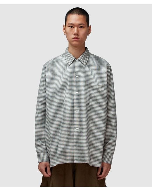 Beams Plus Gray Open B.D. Dobby Plaid Shirt Plaid for men