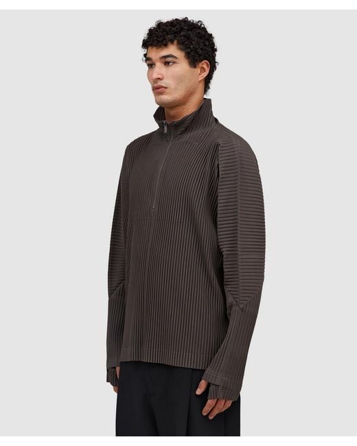 Homme Plissé Issey Miyake Pleats Quarter Zip Pullover (Mudstone in