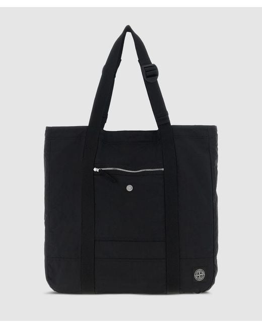 Stone Island Black Coated Metal Econyl Tote Bag