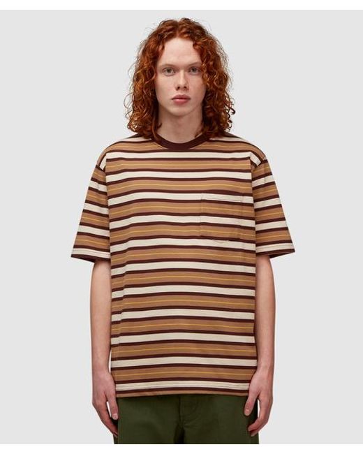 Beams Plus Brown Striped Pocket T-shirt for men