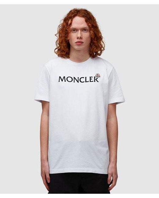 Moncler White Double Logo Script T-shirt for men
