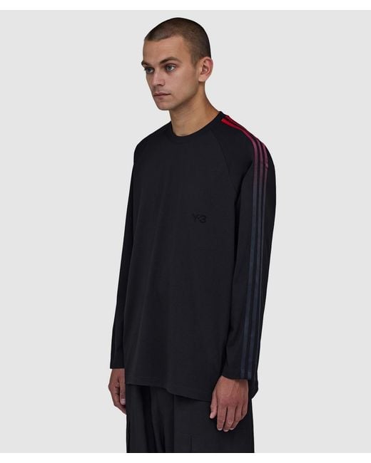 Y-3 Blue Gradient Three Stripe Long Sleeve T-Shirt for men