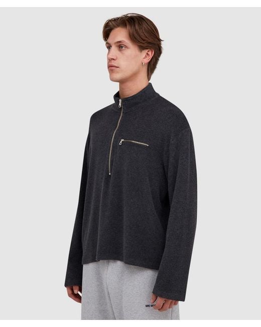 MKI Miyuki-Zoku Black Towelling Quarter Zip Sweatshirt (Charcoal for men
