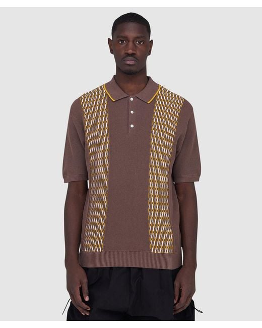 Beams Plus Brown Knit Polo Shirt for men