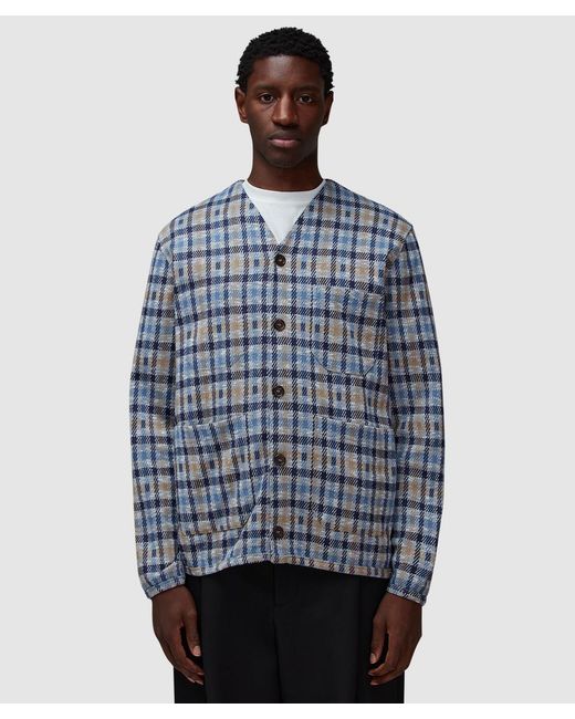 Universal Works Blue Summer Check Cardigan for men