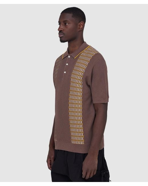Beams Plus Brown Knit Polo Shirt for men