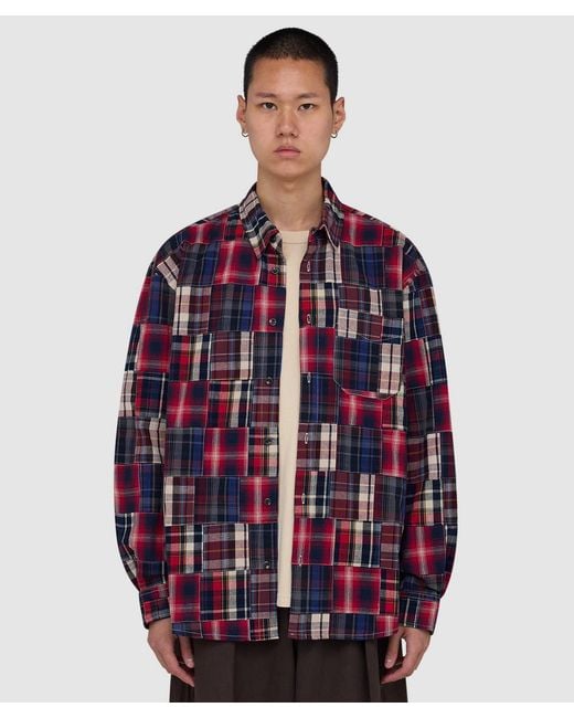 FRIZMWORKS Red Madras Patchwork Relaxed Shirt (Mono for men