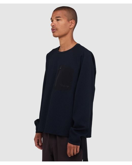 Purple Mountain Observatory Blue Waffle Long Sleeve T-Shirt (Charcoal for men