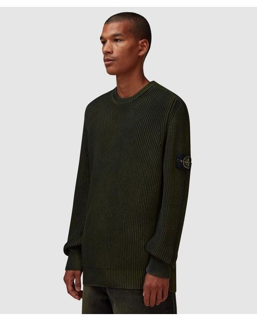 Stone Island Green Two-Colour Spray Sweater (Felce for men