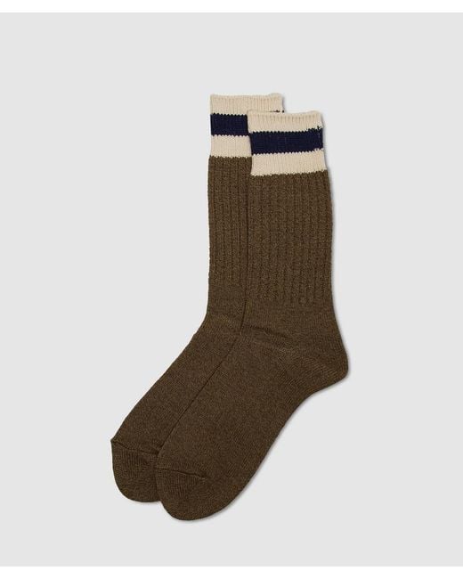 Anonymous Ism Brown Tuck Cuff Stripe Crew Sock (Moss