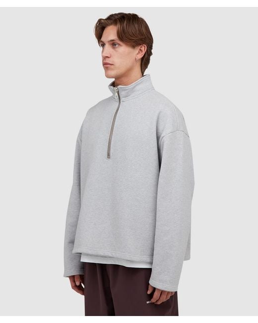 MKI Miyuki-Zoku Gray 800Gsm Heavyweight Quarter Zip Sweater for men
