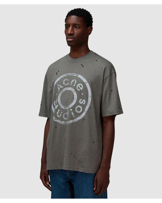 Acne Gray Exford Button Logo T-Shirt (Moss