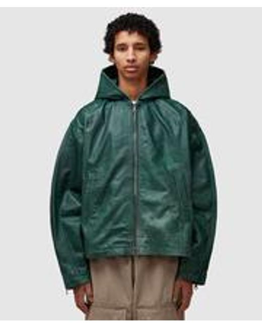 Cole Buxton Green Hooded Leather Jacket for men