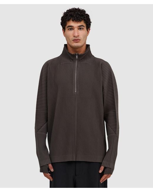 Homme Plissé Issey Miyake Pleats Quarter Zip Pullover (Mudstone in