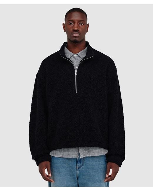 mfpen Black Common Half Zip Sweater Fuzzy Fleece for men