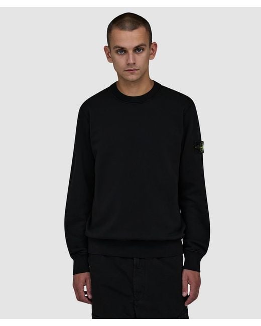 Stone Island Black Organic Cotton Fleece Sweatshirt for men