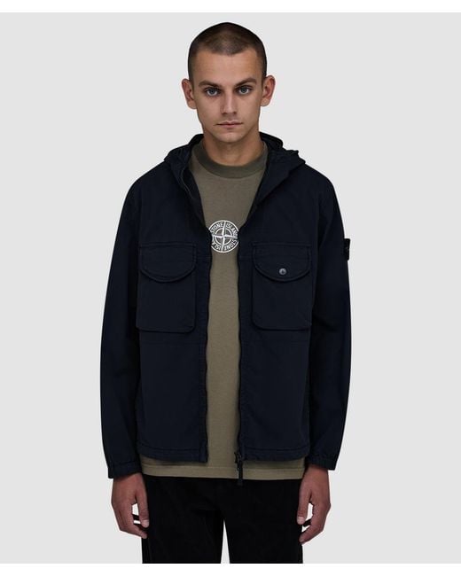 Stone Island Blue Stretch Organic Cotton Overshirt for men